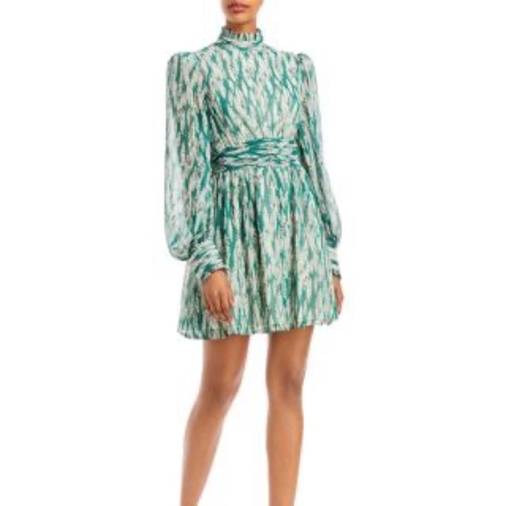 AQUA Printed Mock Neck Mini Dress - XS